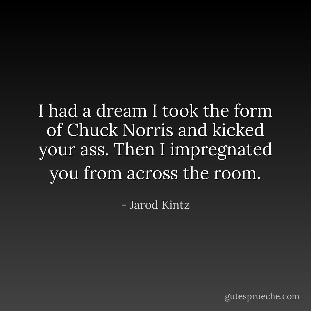 I had a dream I took the form of Chuck Norris and kicked your ass. Then I impregnated you from across the room. - Jarod Kintz