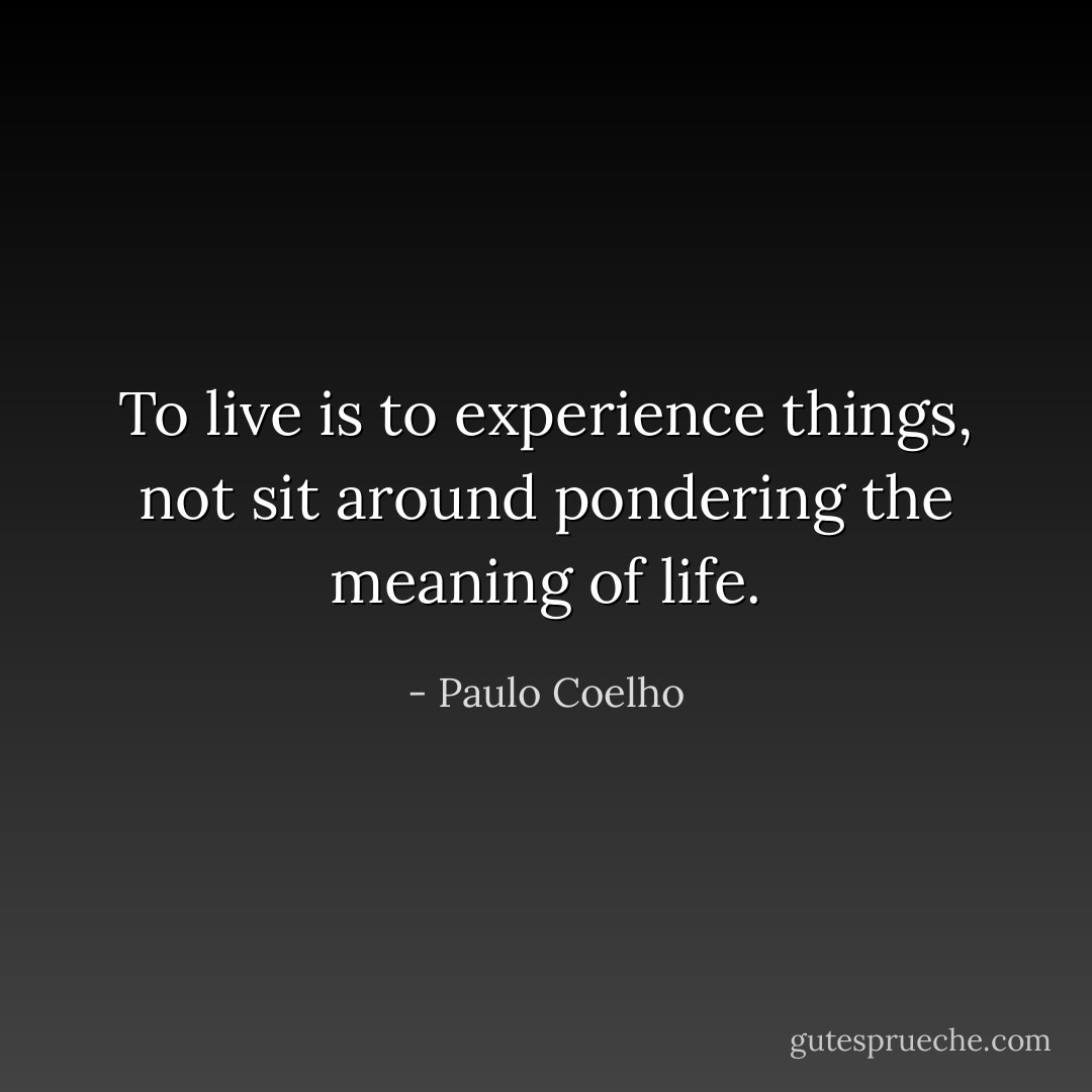 To live is to experience things, not sit around pondering the meaning of life. - Paulo Coelho