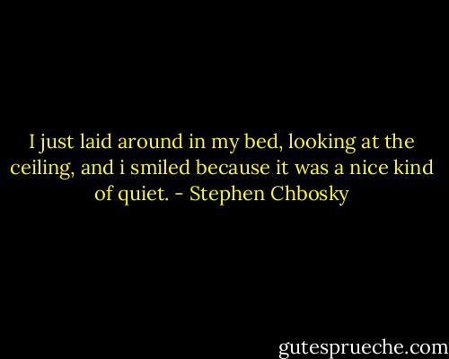 I just laid around in my bed, looking at the ceiling, and i smiled because it was a nice kind of quiet. - Stephen Chbosky