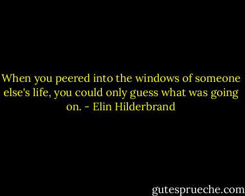 When you peered into the windows of someone else's life, you could only guess what was going on. - Elin Hilderbrand