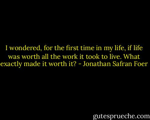 I wondered, for the first time in my life, if life was worth all the work it took to live. What exactly made it worth it? - Jonathan Safran Foer