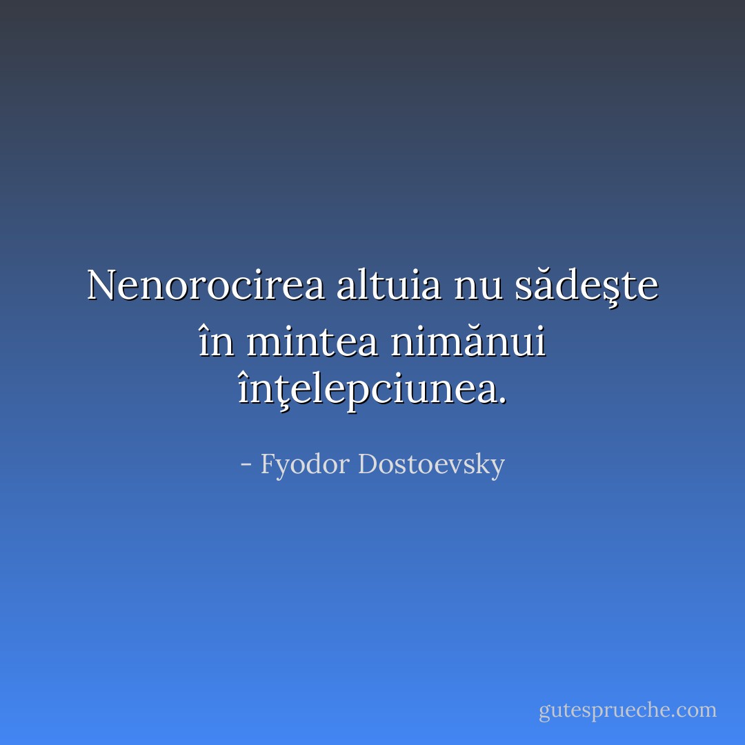 Nenorocirea altuia nu sădeşte în mintea nimănui înţelepciunea. - Fyodor Dostoevsky