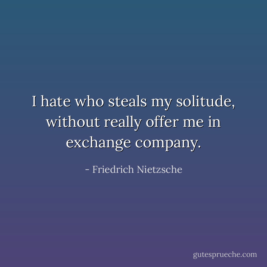 I hate who steals my solitude, without really offer me in exchange company. - Friedrich Nietzsche