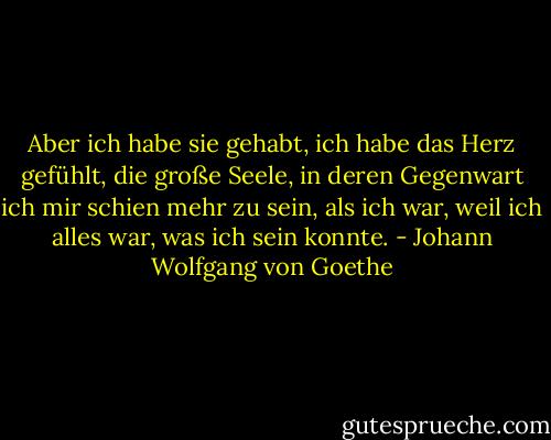 Aber ich habe sie gehabt, ich habe das Herz gefühlt, die große Seele, in deren Gegenwart ich mir schien mehr zu sein, als ich war, weil ich alles war, was ich sein konnte. - Johann Wolfgang von Goethe