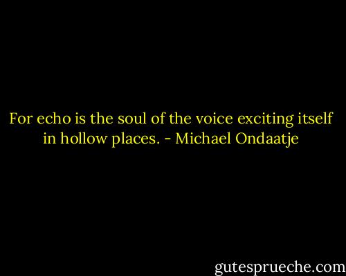 For echo is the soul of the voice exciting itself in hollow places. - Michael Ondaatje