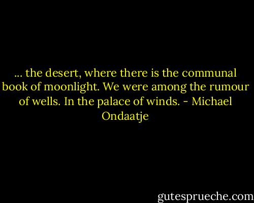 ... the desert, where there is the communal book of moonlight. We were among the rumour of wells. In the palace of winds. - Michael Ondaatje