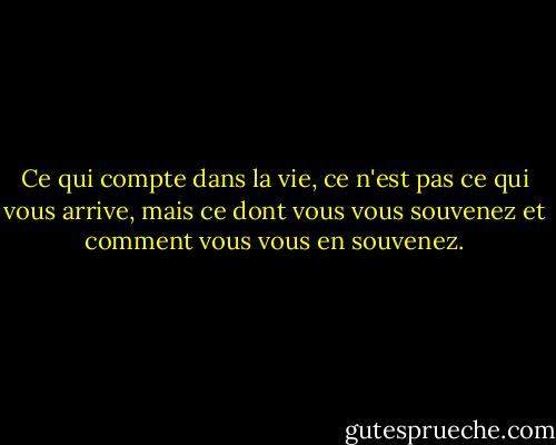Ce qui compte dans la vie, ce n'est pas ce qui vous arrive, mais ce dont vous vous souvenez et comment vous vous en souvenez. - Gabriel García Márquez