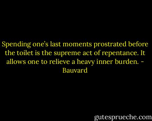 Spending one’s last moments prostrated before the toilet is the supreme act of repentance. It allows one to relieve a heavy inner burden. - Bauvard
