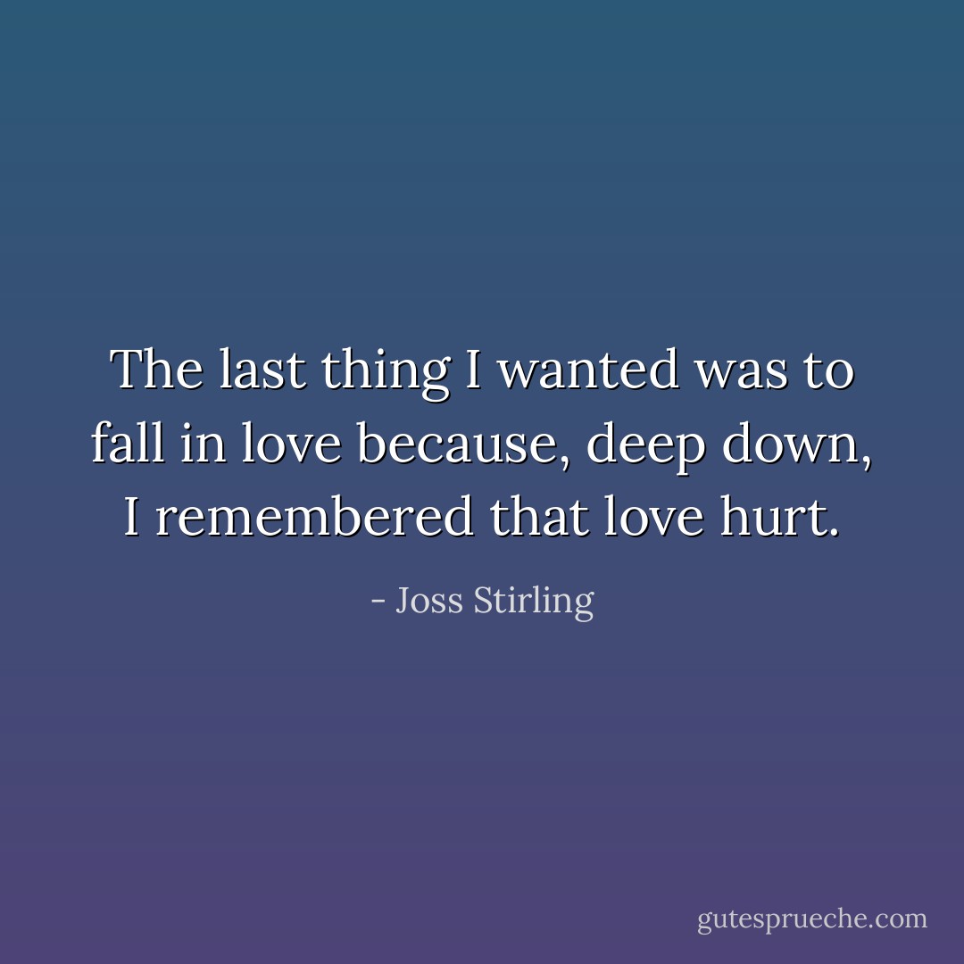 The last thing I wanted was to fall in love<br />because, deep down, I remembered that love hurt. - Joss Stirling