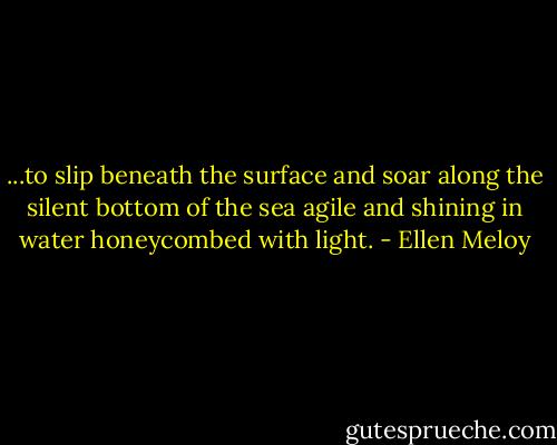 ...to slip beneath the surface and soar along the silent bottom of the sea agile and shining in water honeycombed with light. - Ellen Meloy