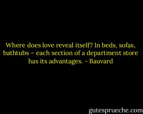Where does love reveal itself? In beds, sofas, bathtubs – each section of a department store has its advantages. - Bauvard