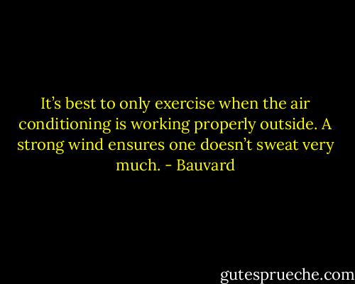 It’s best to only exercise when the air conditioning is working properly outside. A strong wind ensures one doesn’t sweat very much. - Bauvard
