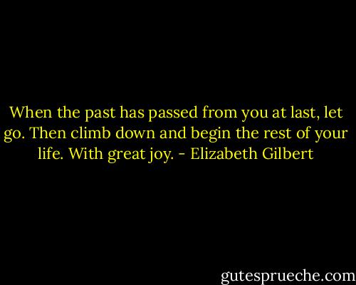 When the past has passed from you at last, let go. Then climb down and begin the rest of your life. With great joy. - Elizabeth Gilbert