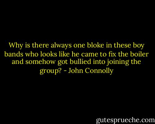 Why is there always one bloke in these boy bands who looks like he came to fix the boiler and somehow got bullied into joining the group? - John Connolly