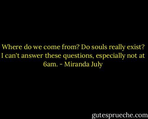 Where do we come from? Do souls really exist? I can't answer these questions, especially not at 6am. - Miranda July