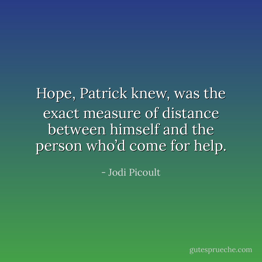 Hope, Patrick knew, was the exact measure of distance<br />between himself and the person who’d come for help. - Jodi Picoult