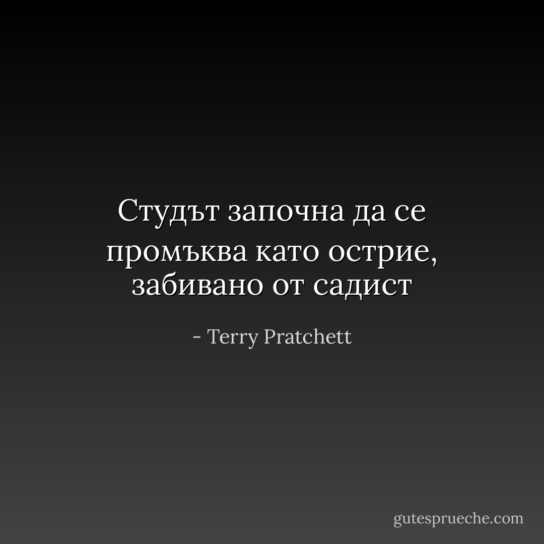 Студът започна да се промъква като острие, забивано от садист - Terry Pratchett