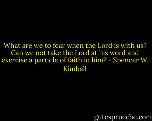 What are we to fear when the Lord is with us? Can we not take the Lord at his word and exercise a particle of faith in him? - Spencer W. Kimball