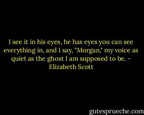 I see it in his eyes, he has eyes you can see everything in, and I say, "Morgan," my voice as quiet as the ghost I am supposed to be. - Elizabeth Scott