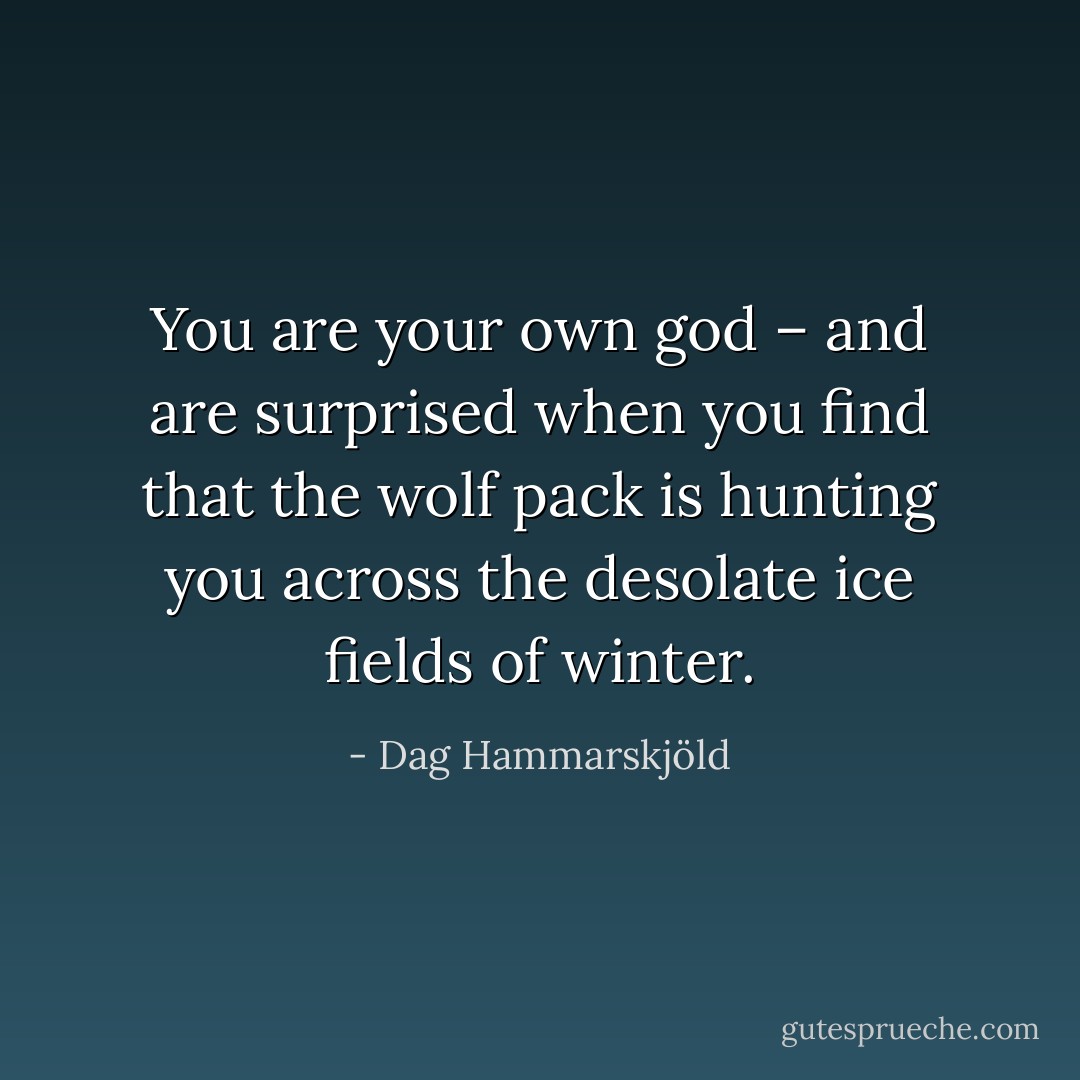 You are your own god – and are surprised when you find that the wolf pack is hunting you across the desolate ice fields of winter. - Dag Hammarskjöld