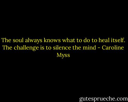 The soul always knows what to do to heal itself. The challenge is to silence the mind - Caroline Myss