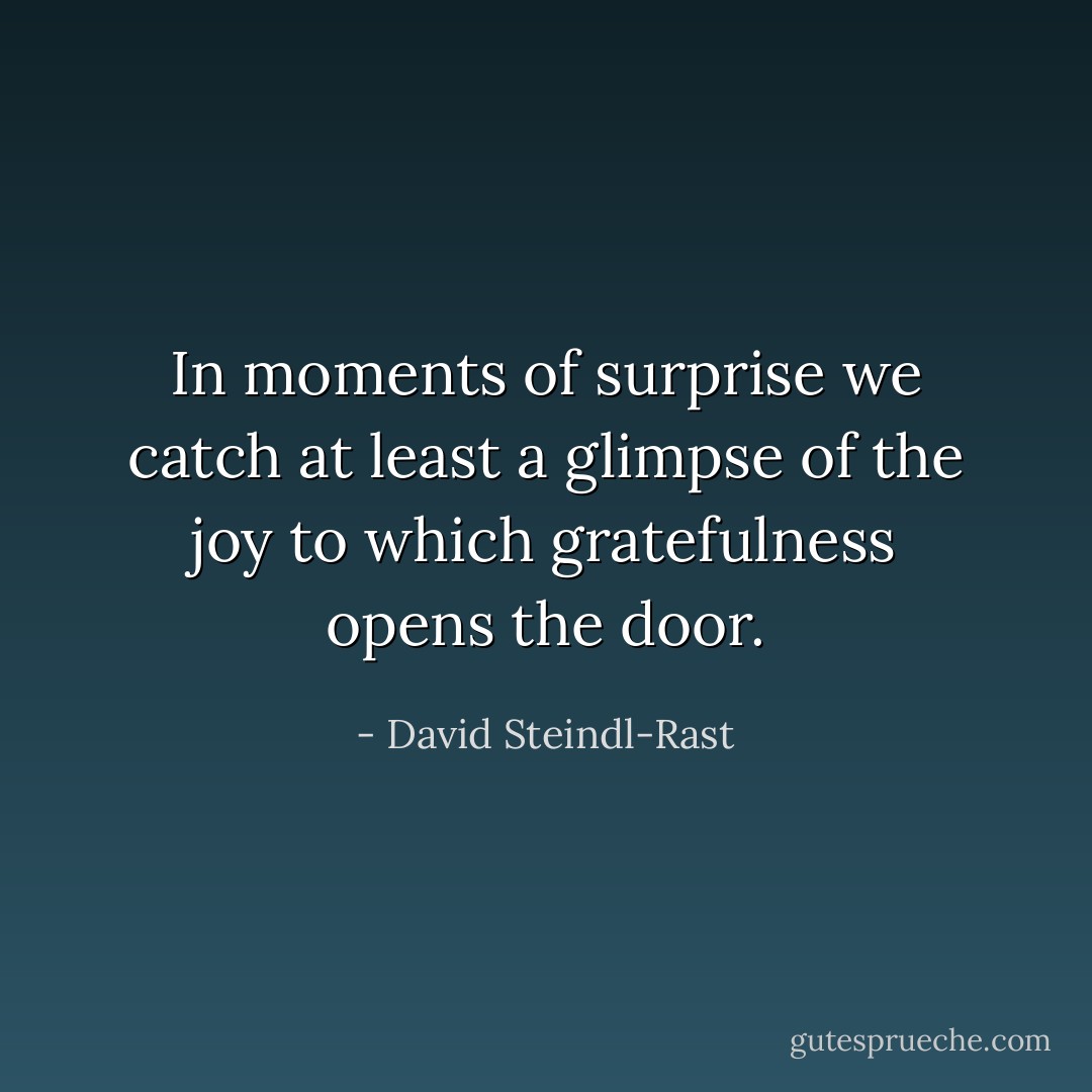 In moments of surprise we catch at least a glimpse of the joy to which gratefulness opens the door. - David Steindl-Rast