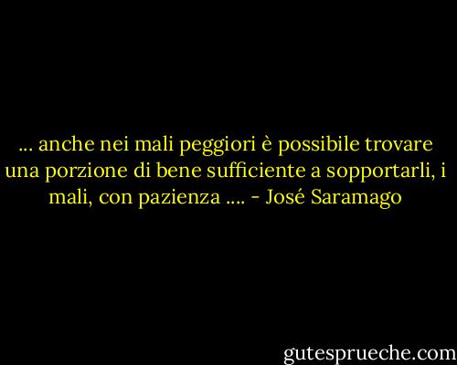 ... anche nei mali peggiori è possibile trovare una porzione di bene sufficiente a sopportarli, i mali, con pazienza .... - José Saramago