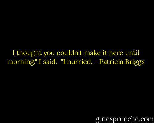 I thought you couldn't make it here until morning," I said. <br />"I hurried. - Patricia Briggs