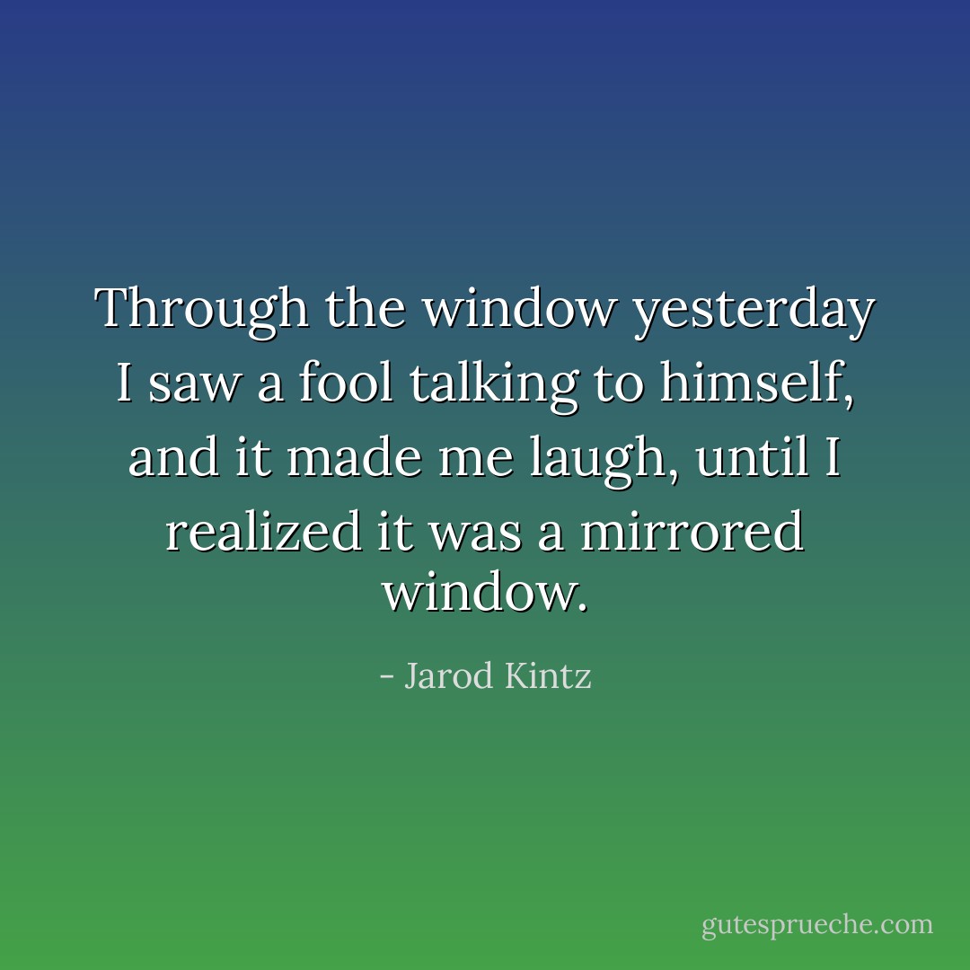 Through the window yesterday I saw a fool talking to himself, and it made me laugh, until I realized it was a mirrored window. - Jarod Kintz