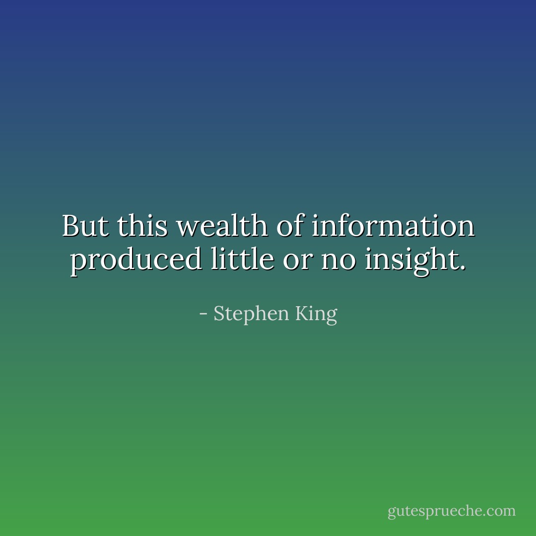 But this wealth of information produced little or no insight. - Stephen King