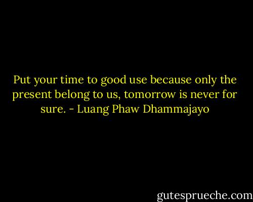 Put your time to good use because only the present belong to us, tomorrow is never for sure. - Luang Phaw Dhammajayo