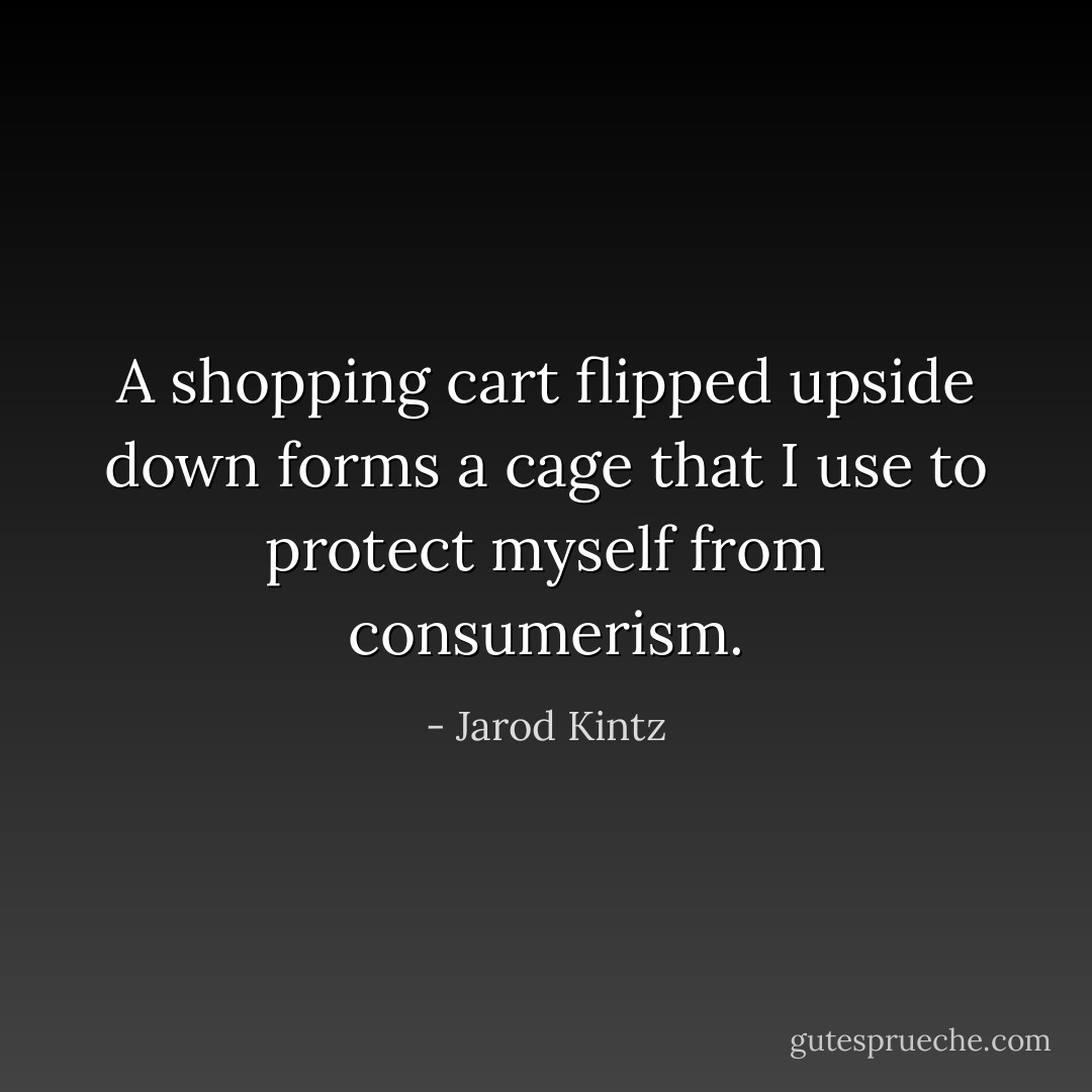 A shopping cart flipped upside down forms a cage that I use to protect myself from consumerism. - Jarod Kintz