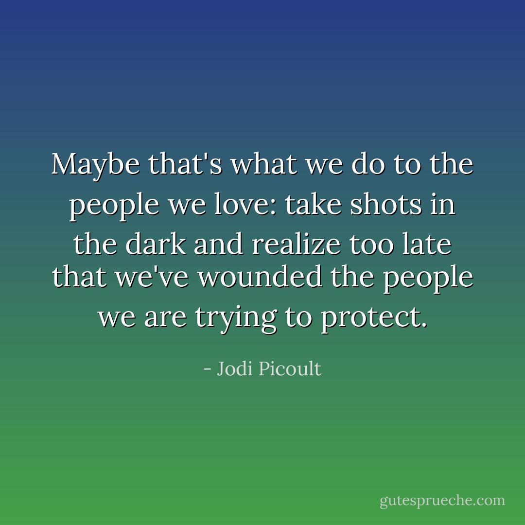 Maybe that's what we do to the people we love: take shots in the dark and realize too late that we've wounded the people we are trying to protect. - Jodi Picoult