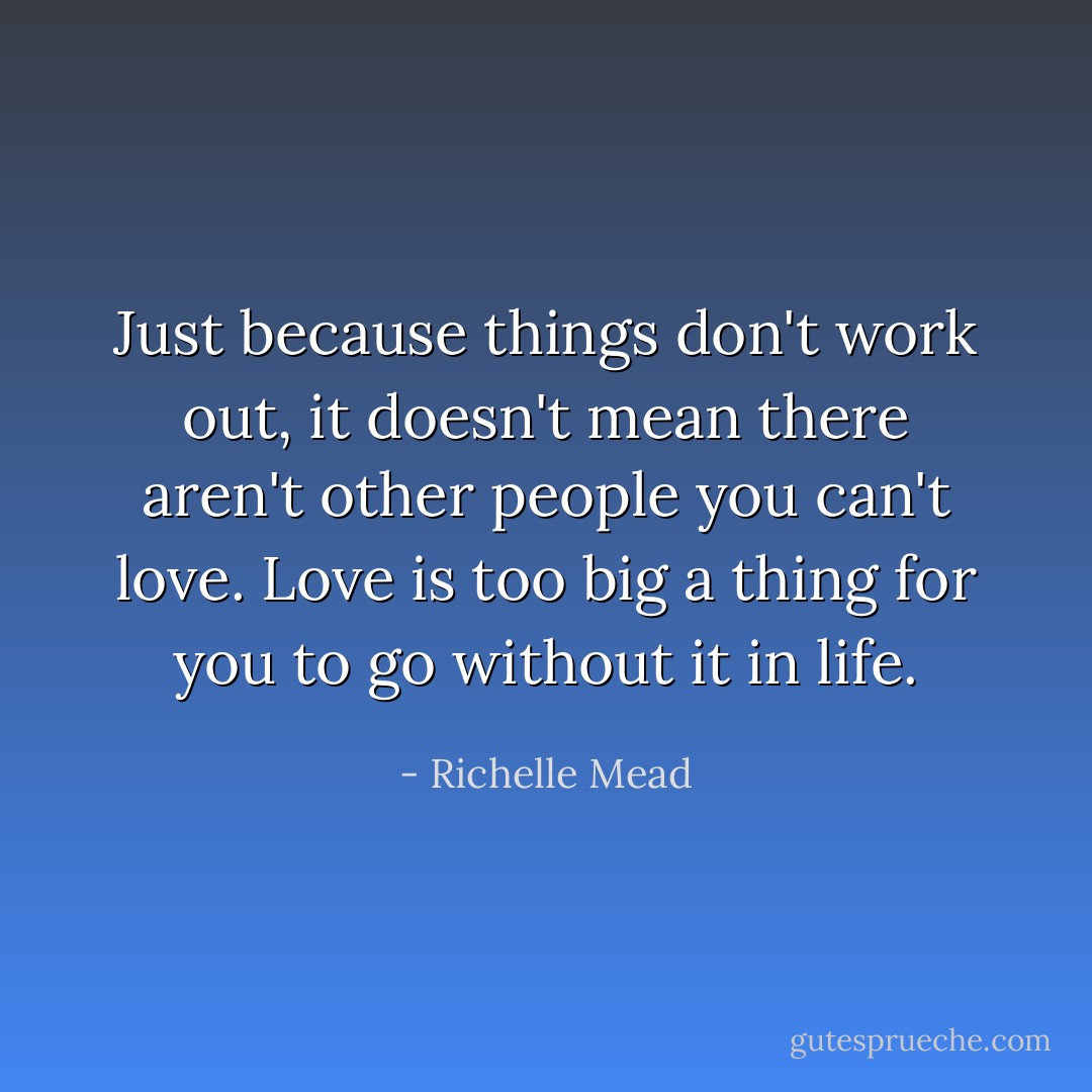 Just because things don't work out, it doesn't mean there aren't other people you can't love. Love is too big a thing for you to go without it in life. - Richelle Mead