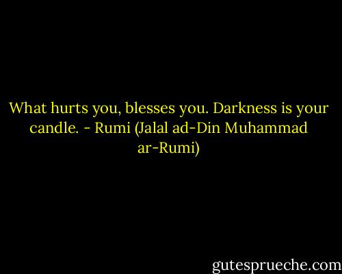 What hurts you, blesses you. Darkness is your candle. - Rumi (Jalal ad-Din Muhammad ar-Rumi)