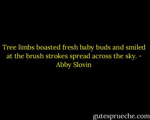 Tree limbs boasted fresh baby buds and smiled at the brush strokes spread across the sky. - Abby Slovin