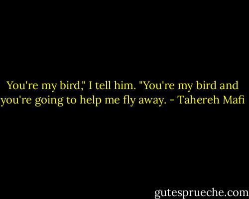 You're my bird," I tell him. "You're my bird and you're going to help me fly away. - Tahereh Mafi