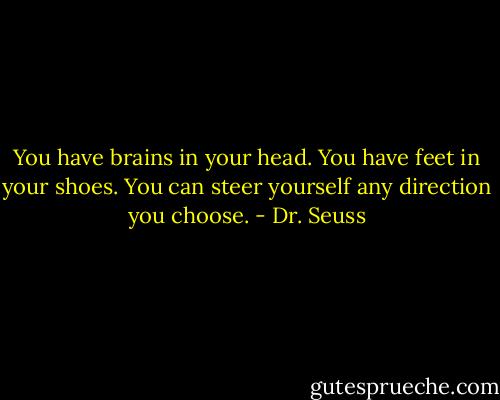 You have brains in your head.<br />You have feet in your shoes.<br />You can steer yourself any direction you choose. - Dr. Seuss