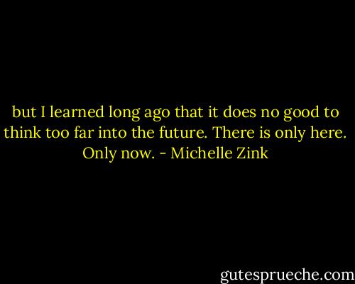 but I learned long ago that it does no good to think too far into the future. There is only here. Only now. - Michelle Zink