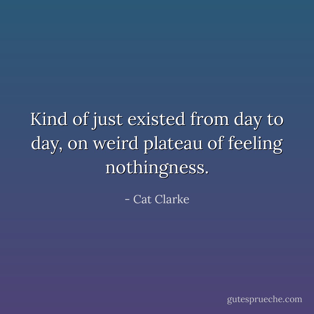 Kind of just existed from day to day, on weird plateau of feeling nothingness. - Cat Clarke