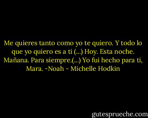 Me quieres tanto como yo te quiero. Y todo lo que yo quiero es a ti (...) Hoy. Esta noche. Mañana. Para siempre.(...) Yo fui hecho para ti, Mara. -Noah - Michelle Hodkin