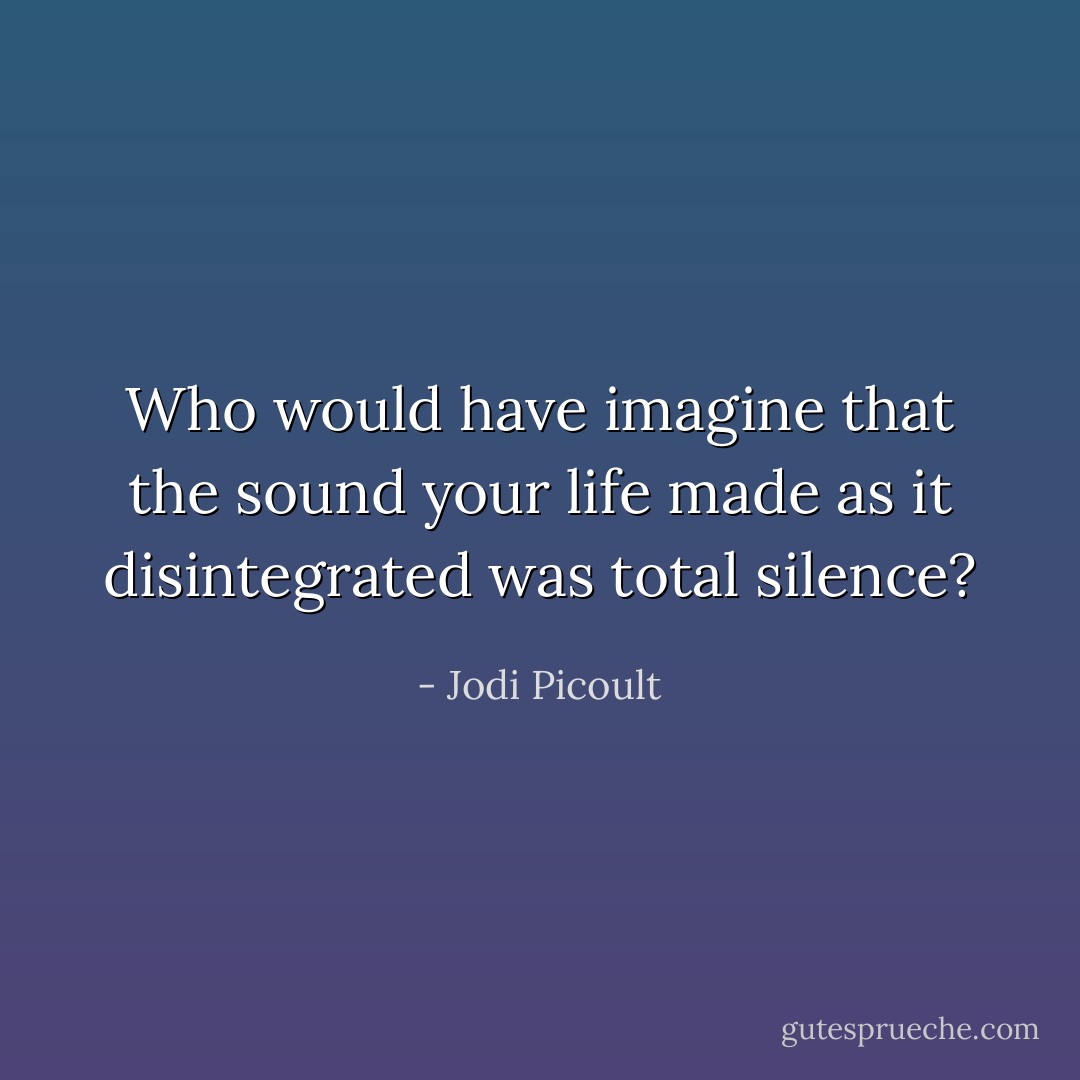 Who would have imagine that the sound your life made as it disintegrated was total silence? - Jodi Picoult