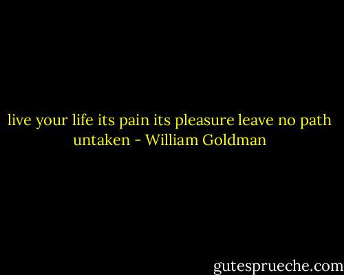live your life its pain its pleasure leave no path untaken - William Goldman