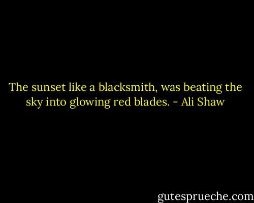 The sunset like a blacksmith, was beating the sky into glowing red blades. - Ali Shaw