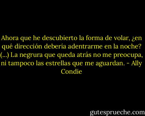 Ahora que he descubierto la forma de volar, ¿en qué dirección debería adentrarme en la noche? (...) La negrura que queda atrás no me preocupa, ni tampoco las estrellas que me aguardan. - Ally Condie