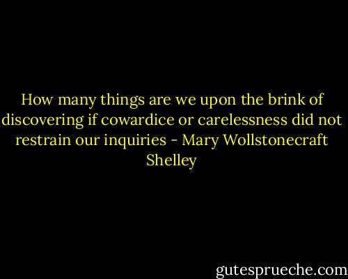 How many things are we upon the brink of discovering if cowardice or carelessness did not restrain our inquiries - Mary Wollstonecraft Shelley
