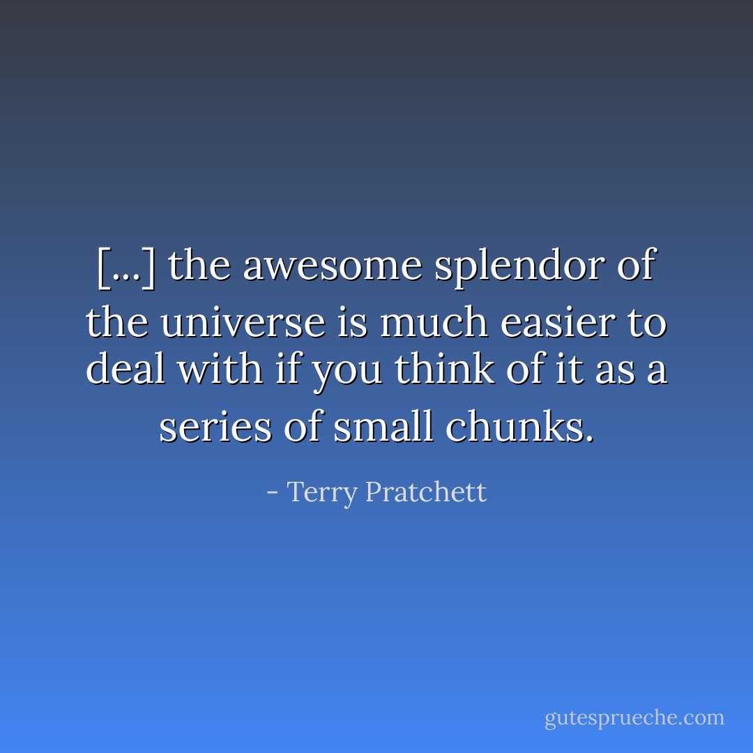 [...] the awesome splendor of the universe is much easier to deal with if you think of it as a series of small chunks. - Terry Pratchett