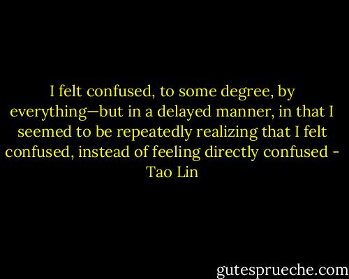 I felt confused, to some degree, by everything—but in a delayed manner, in that I seemed to be repeatedly realizing that I felt confused, instead of feeling directly confused - Tao Lin
