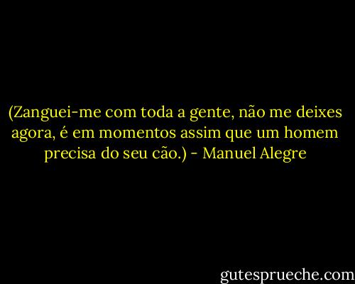 (Zanguei-me com toda a gente, não me deixes agora, é em momentos assim que um homem precisa do seu cão.) - Manuel Alegre