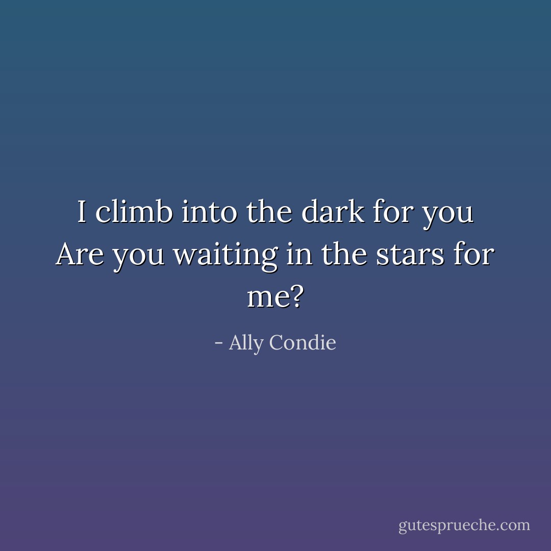 I climb into the dark for you<br />Are you waiting in the stars for me? - Ally Condie
